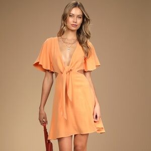Perfect Day for Love Peach Cutout Tie-Front Mini Dress